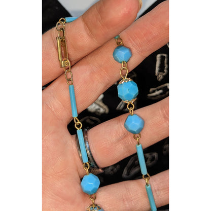 Vintage Long Turquoise Tone Beaded Necklace