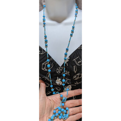 Vintage Long Turquoise Tone Beaded Necklace