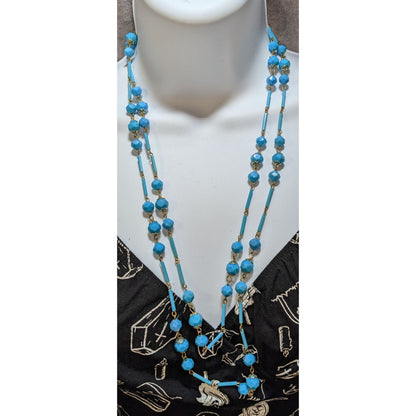 Vintage Long Turquoise Tone Beaded Necklace
