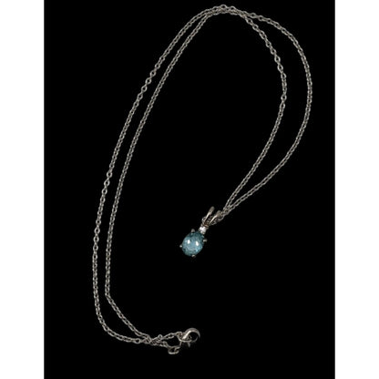 Elegant Silver Tone Necklace With Blue Topaz Oval Pendant And Clear Stone Accent