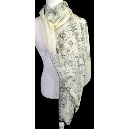 Eren Akesuar Paisley Print Scarf Lightweight 71"x27" Elegant Black & White Design