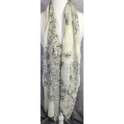 Eren Akesuar Paisley Print Scarf Lightweight 71"x27" Elegant Black & White Design