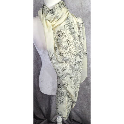 Eren Akesuar Paisley Print Scarf Lightweight 71"x27" Elegant Black & White Design
