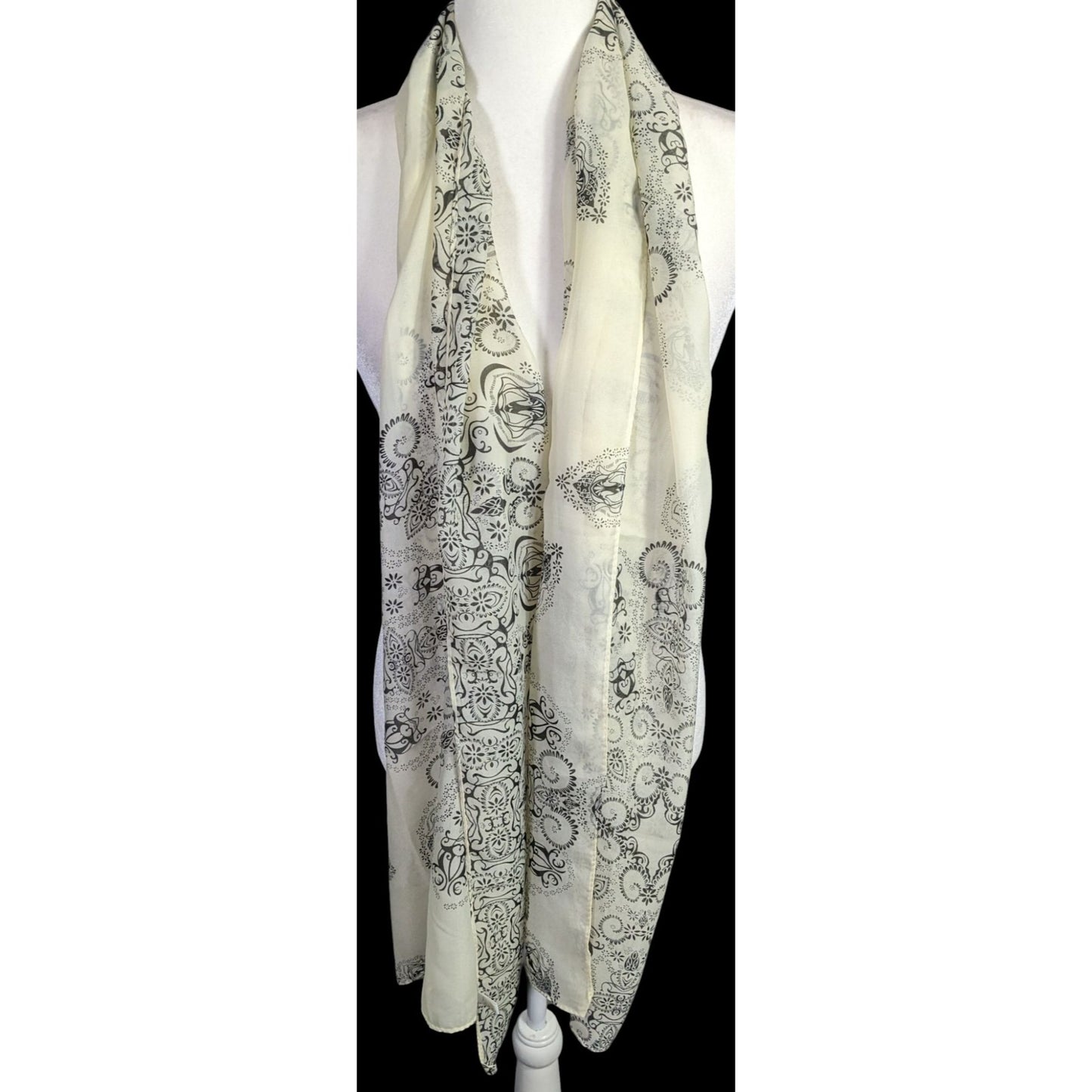 Eren Akesuar Paisley Print Scarf Lightweight 71"x27" Elegant Black & White Design