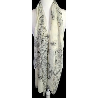 Eren Akesuar Paisley Print Scarf Lightweight 71"x27" Elegant Black & White Design