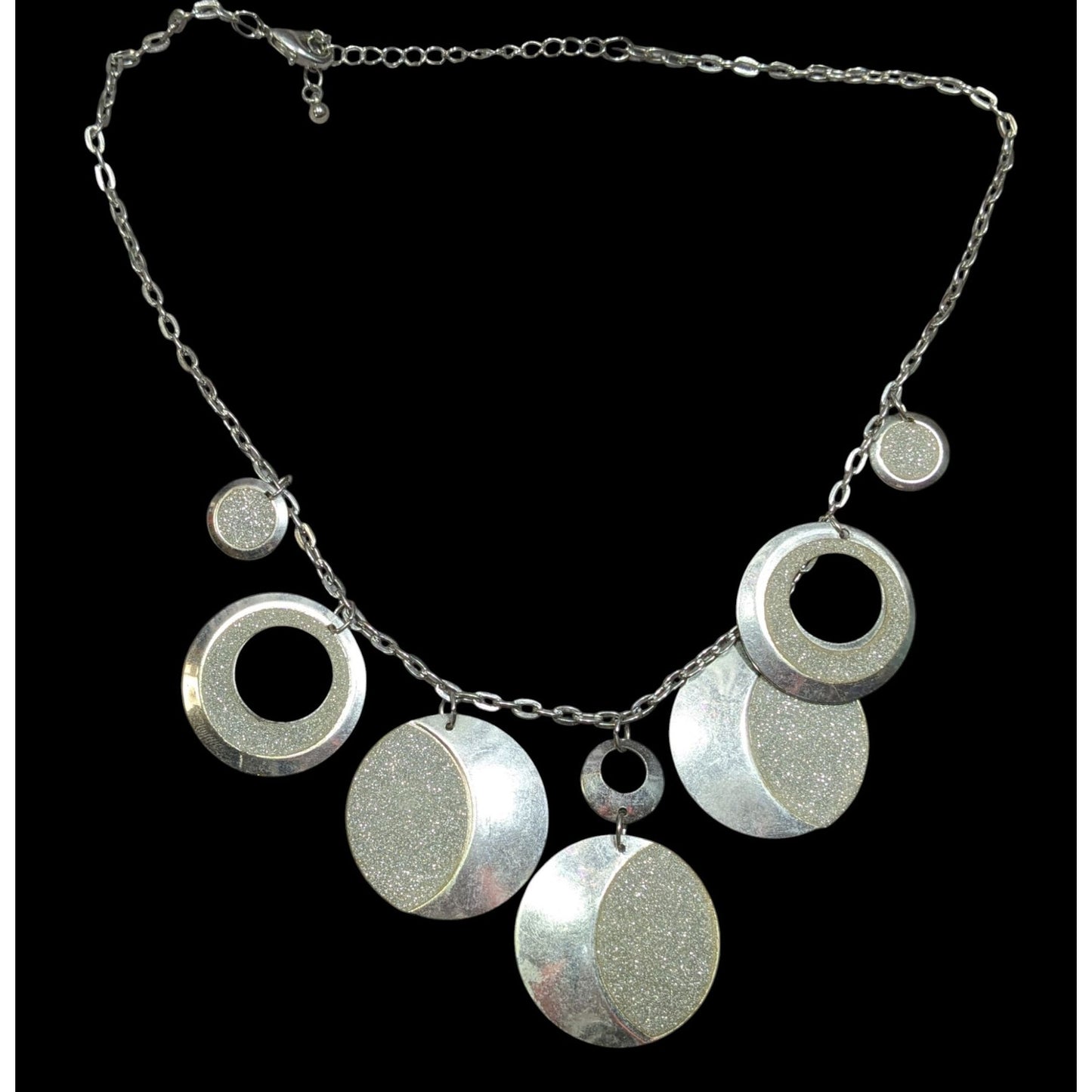 Whimsical Glitter Silver Tone Medallion Charm Necklace