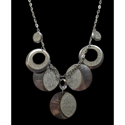 Whimsical Glitter Silver Tone Medallion Charm Necklace