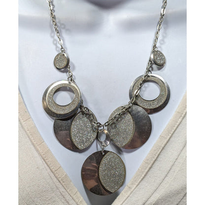 Whimsical Glitter Silver Tone Medallion Charm Necklace