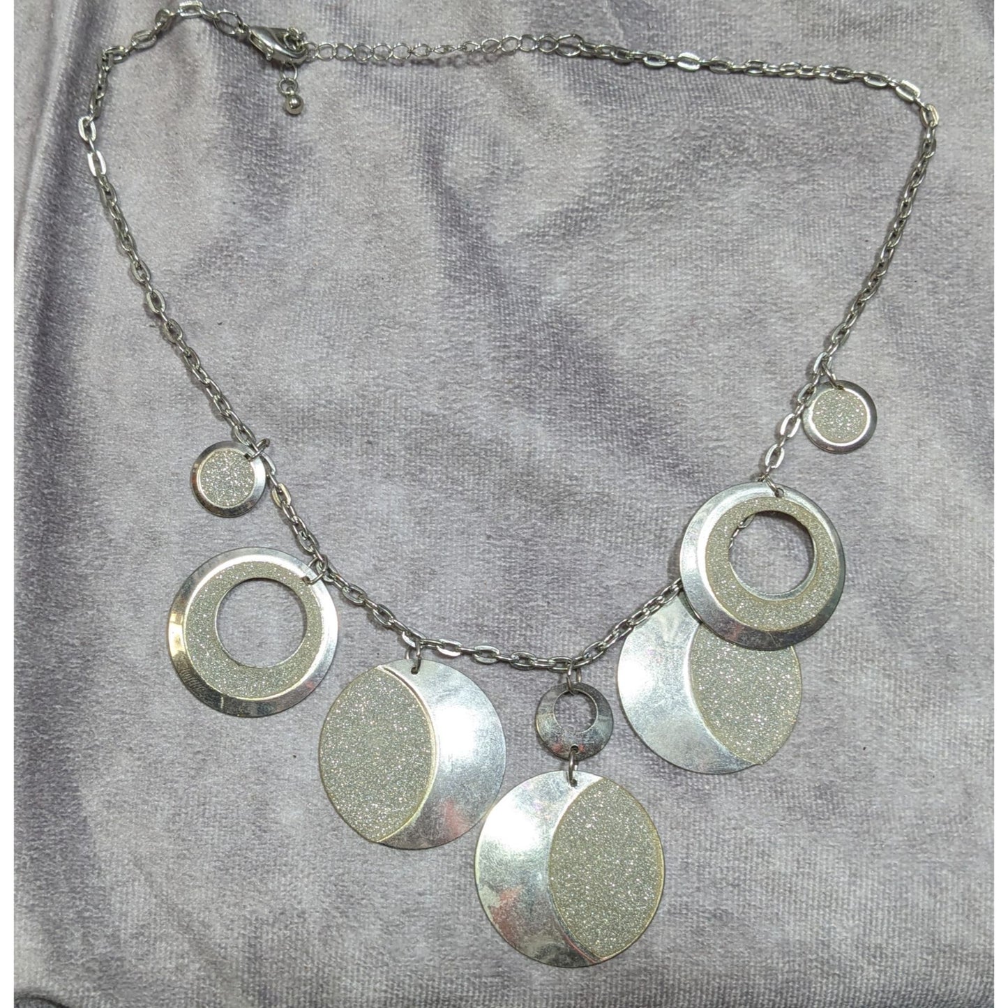 Whimsical Glitter Silver Tone Medallion Charm Necklace