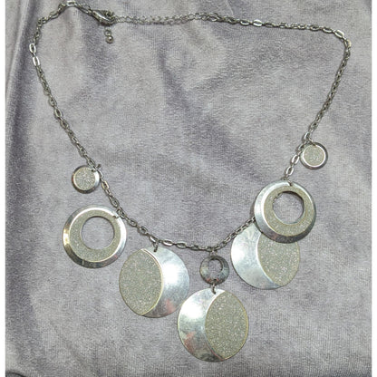 Whimsical Glitter Silver Tone Medallion Charm Necklace