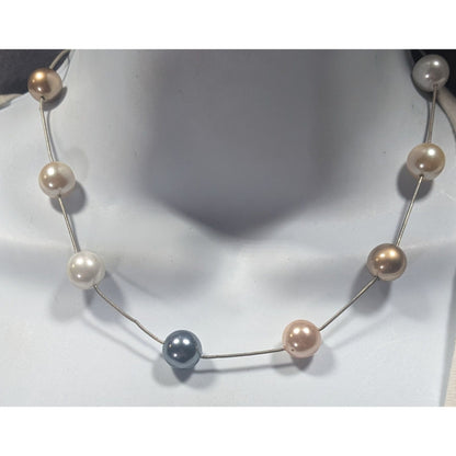 Vintage Monet Multi-Metallic Faux Pearl Station Necklace