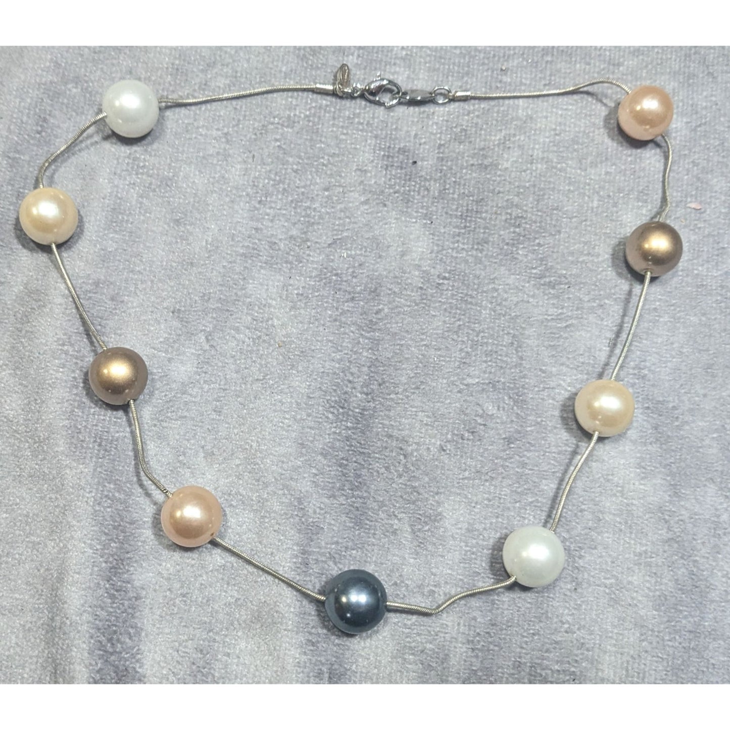 Vintage Monet Multi-Metallic Faux Pearl Station Necklace