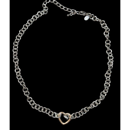 Coquette Heart Pendant Chain Necklace Silver And Gold Tone