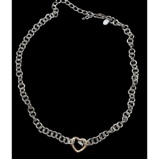 Coquette Heart Pendant Chain Necklace Silver And Gold Tone