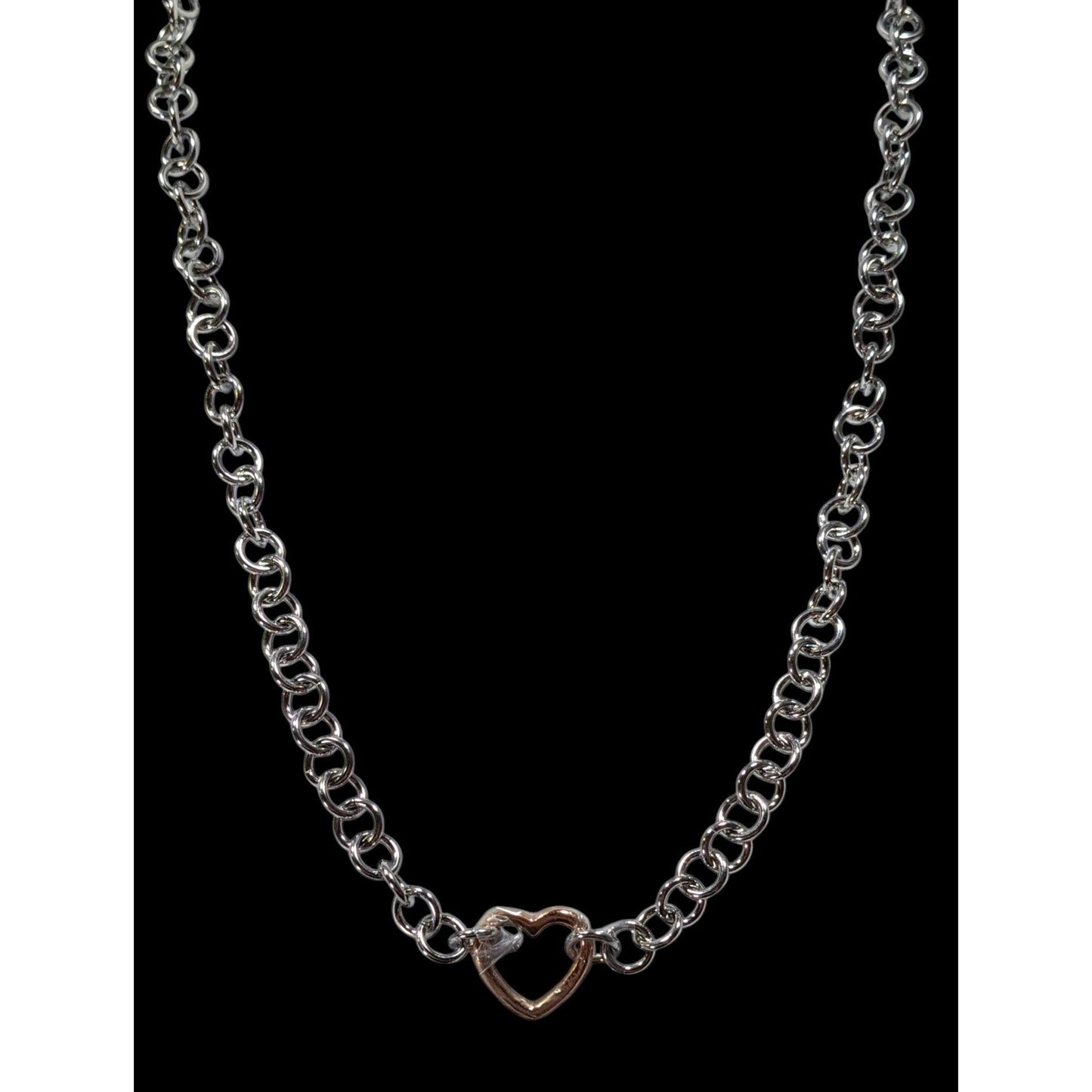 Coquette Heart Pendant Chain Necklace Silver And Gold Tone