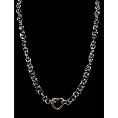 Coquette Heart Pendant Chain Necklace Silver And Gold Tone