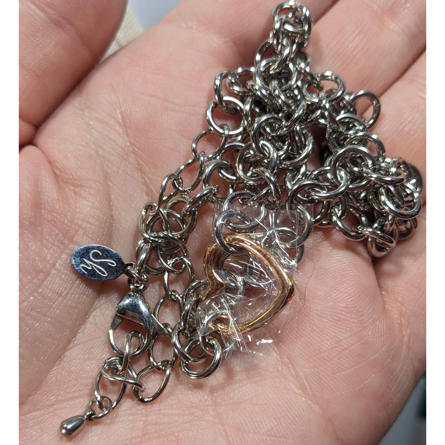 Coquette Heart Pendant Chain Necklace Silver And Gold Tone