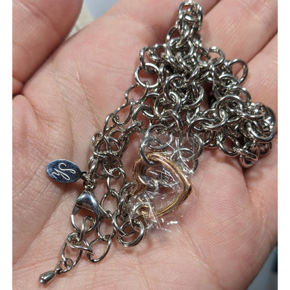 Coquette Heart Pendant Chain Necklace Silver And Gold Tone