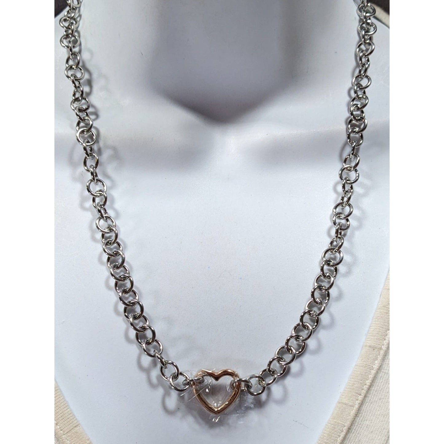 Coquette Heart Pendant Chain Necklace Silver And Gold Tone