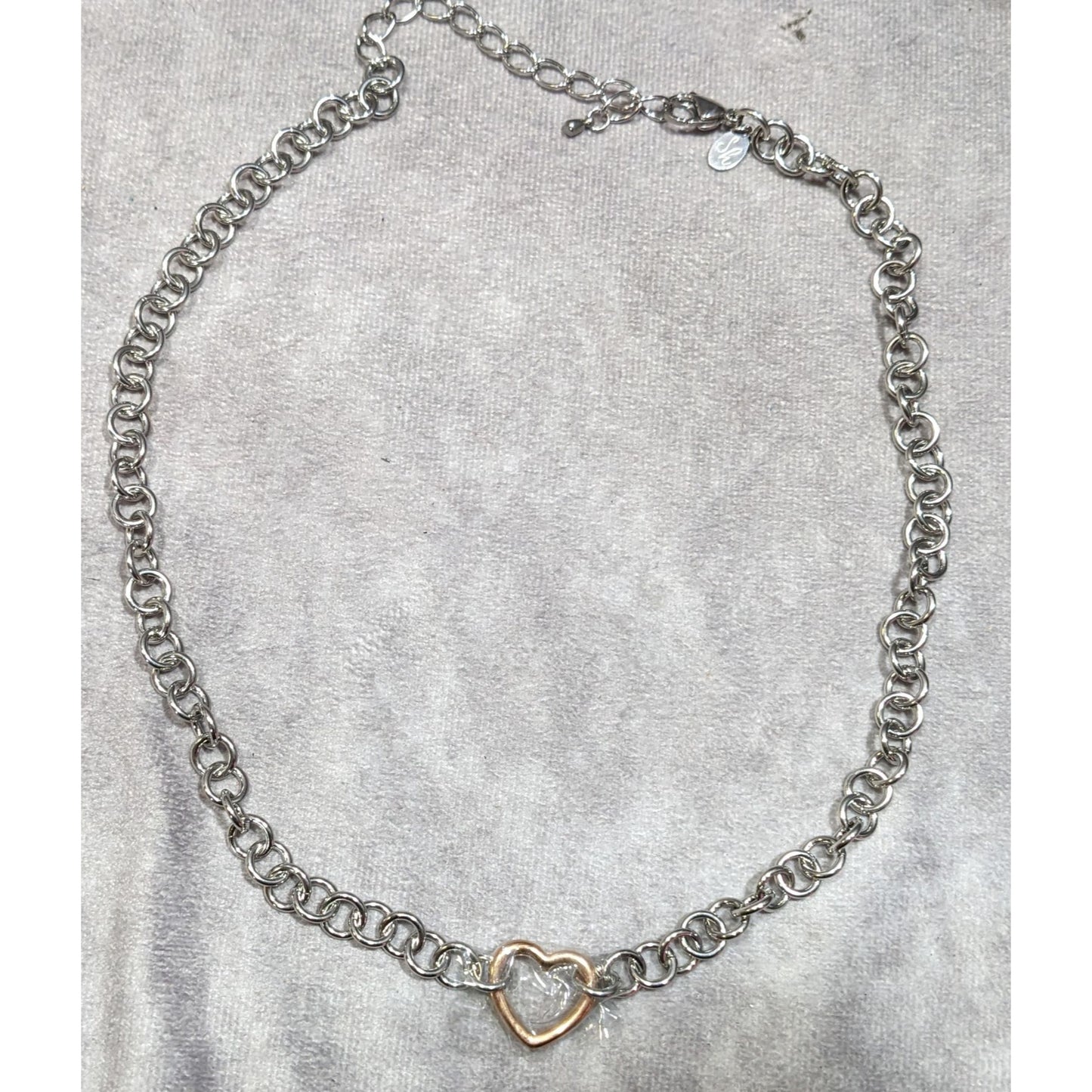 Coquette Heart Pendant Chain Necklace Silver And Gold Tone