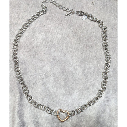 Coquette Heart Pendant Chain Necklace Silver And Gold Tone