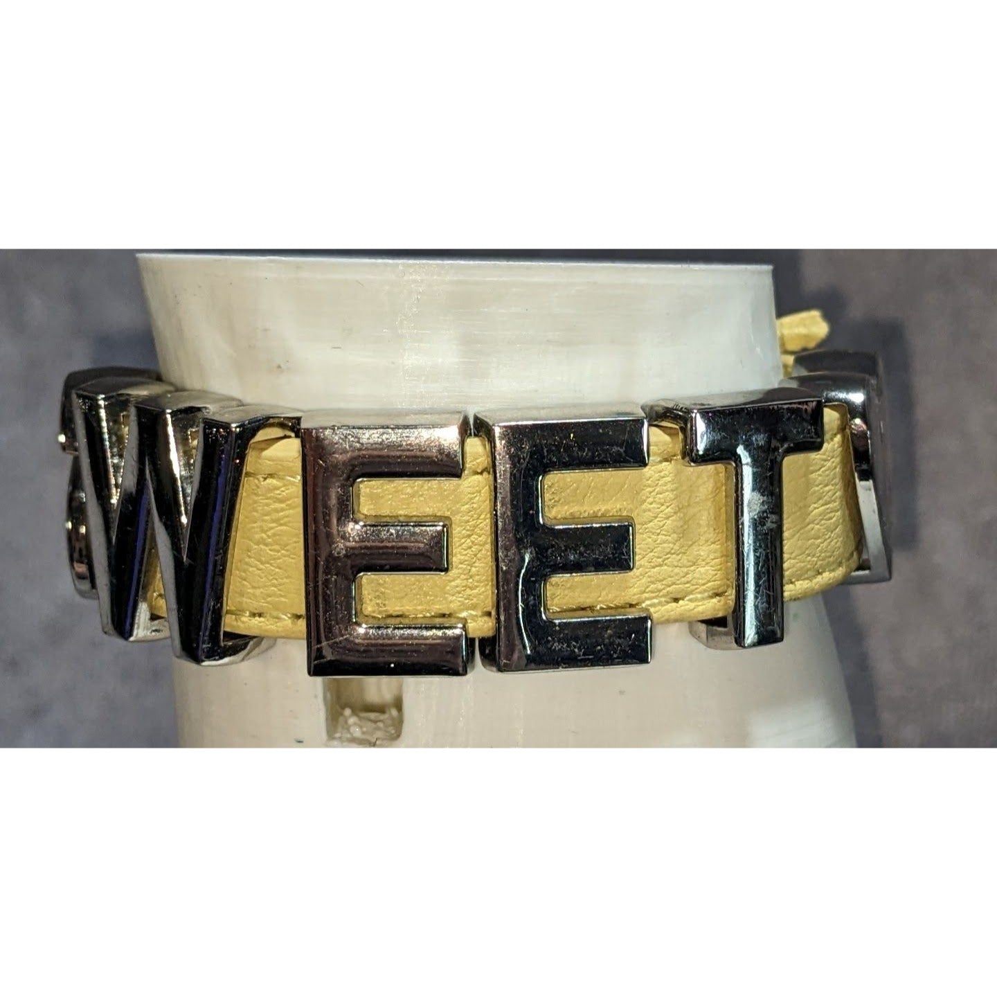 Y2K Sweet BCBGeneration Yellow Leather Heart Statement Bracelet