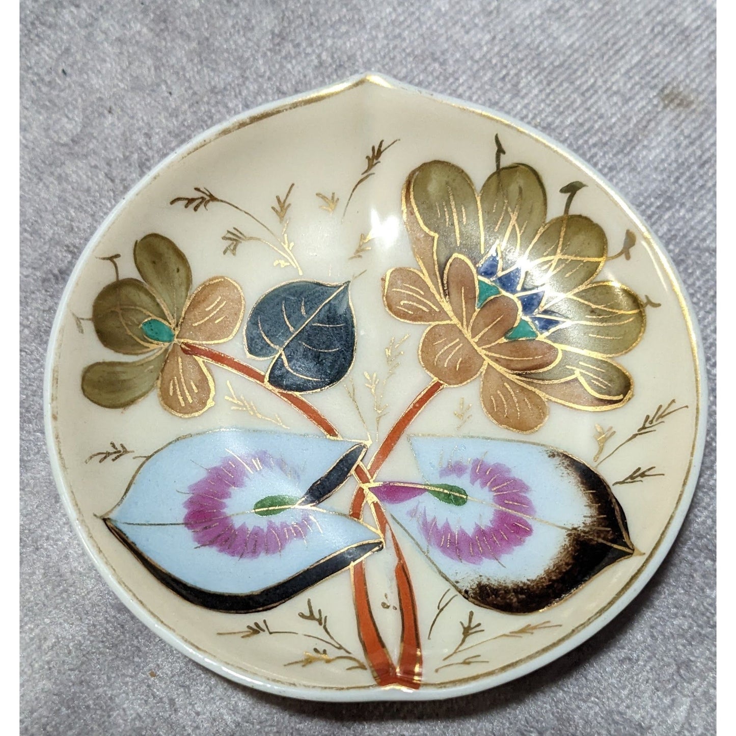 Vintage Floral Hand Painted Metallic Mini DIsh