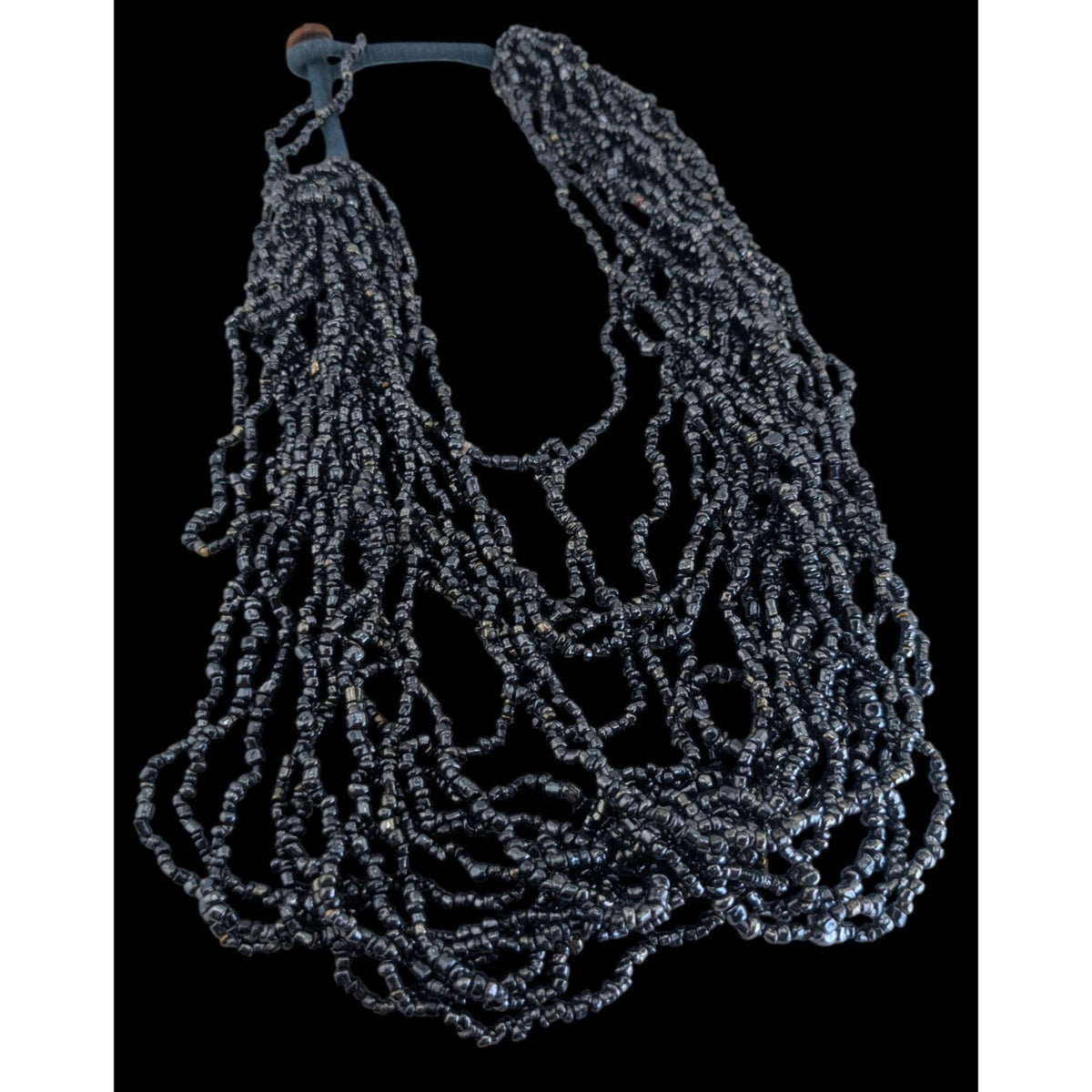 Gothic Glam Glass Metallic Black Seed Bead Multistrand Necklace 18 Inch