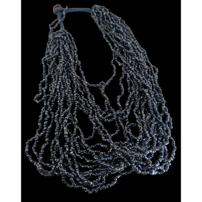 Gothic Glam Glass Metallic Black Seed Bead Multistrand Necklace 18 Inch
