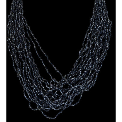 Gothic Glam Glass Metallic Black Seed Bead Multistrand Necklace 18 Inch