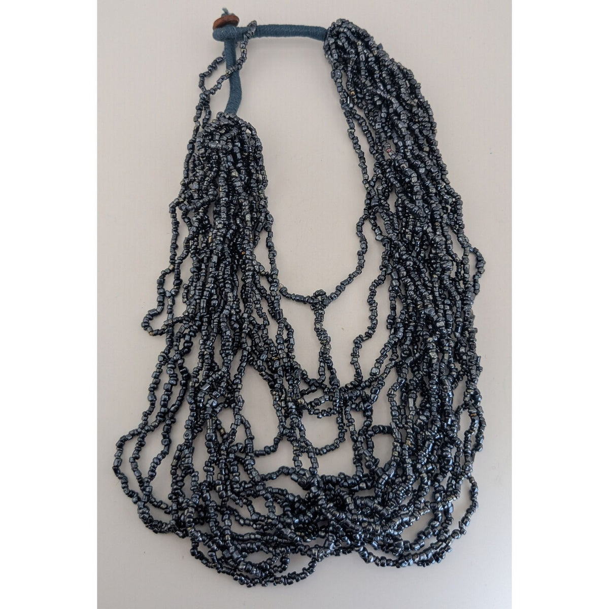 Gothic Glam Glass Metallic Black Seed Bead Multistrand Necklace 18 Inch