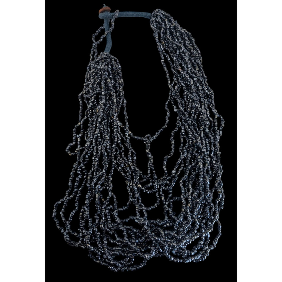 Gothic Glam Glass Metallic Black Seed Bead Multistrand Necklace 18 Inch