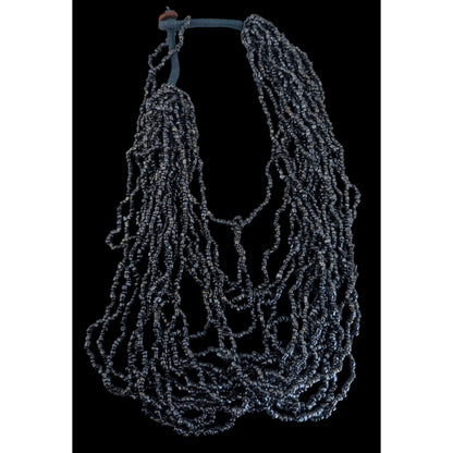 Gothic Glam Glass Metallic Black Seed Bead Multistrand Necklace 18 Inch
