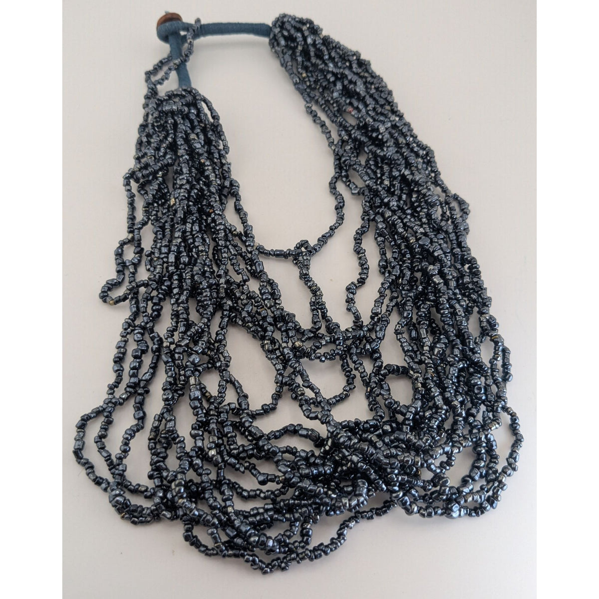 Gothic Glam Glass Metallic Black Seed Bead Multistrand Necklace 18 Inch