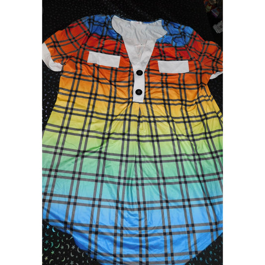 Casual Rainbow Gradient Plaid Lounge Shirt
