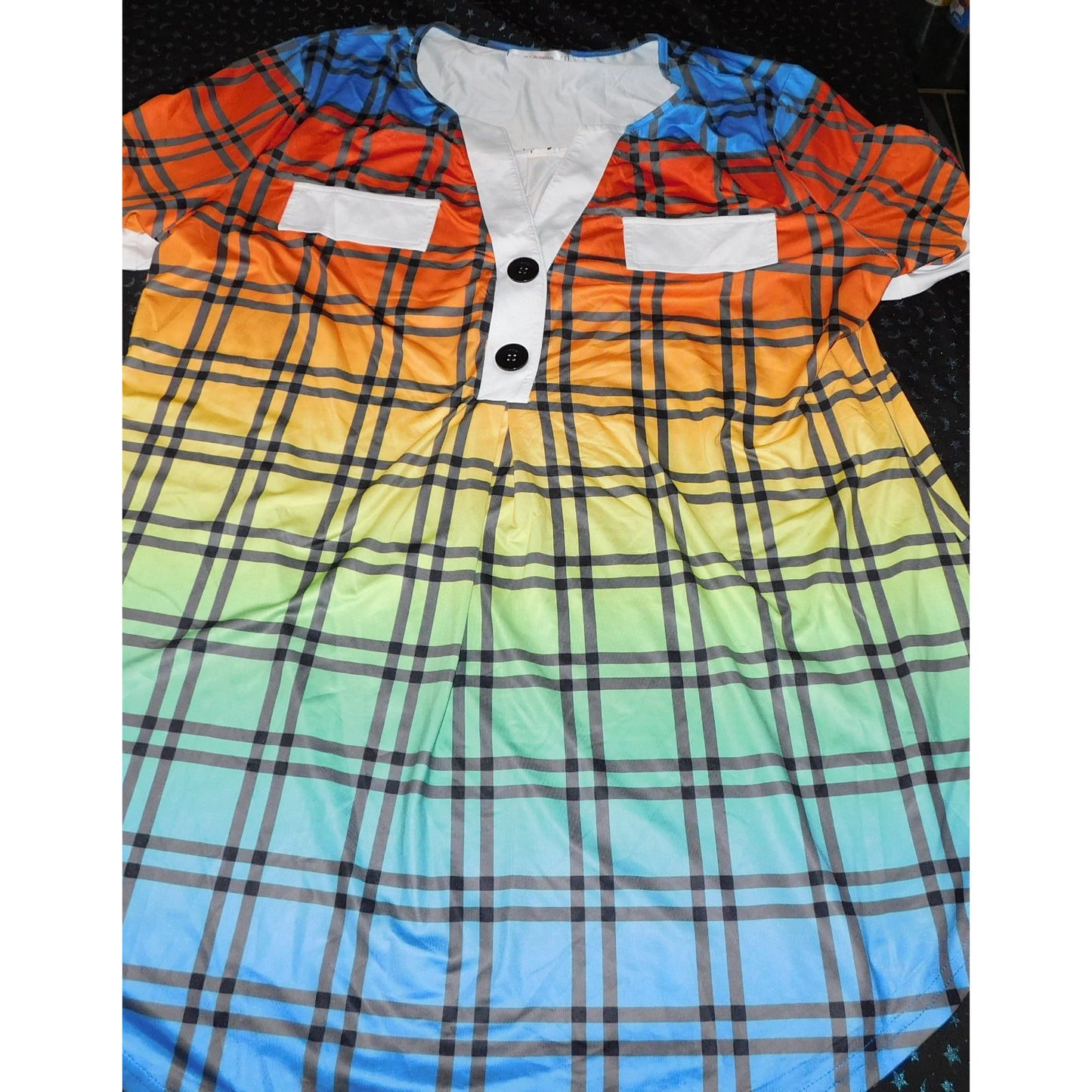 Casual Rainbow Gradient Plaid Lounge Shirt