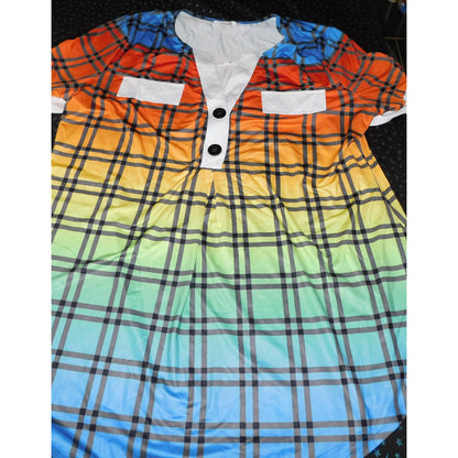 Casual Rainbow Gradient Plaid Lounge Shirt
