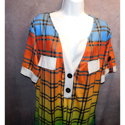 Casual Rainbow Gradient Plaid Lounge Shirt