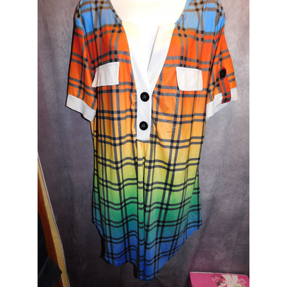 Casual Rainbow Gradient Plaid Lounge Shirt