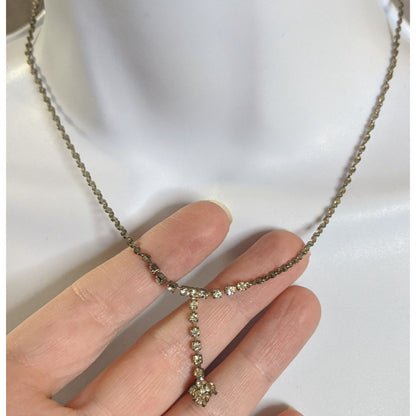 Vintage Rhinestone Y Necklace With Elegant Drop Pendant