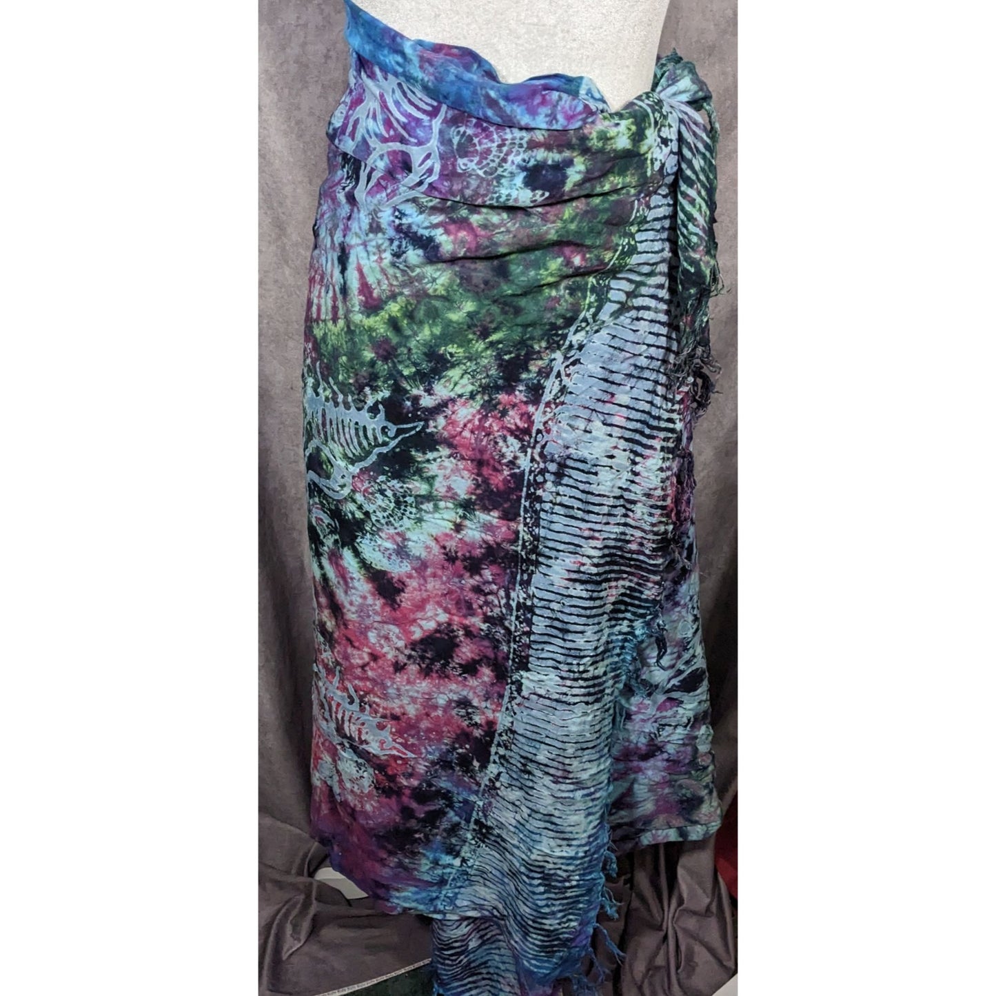 Rama Imports Blue Rainbow Fish Tie Dye Multipurpose Scarf/Shawl/Sarong