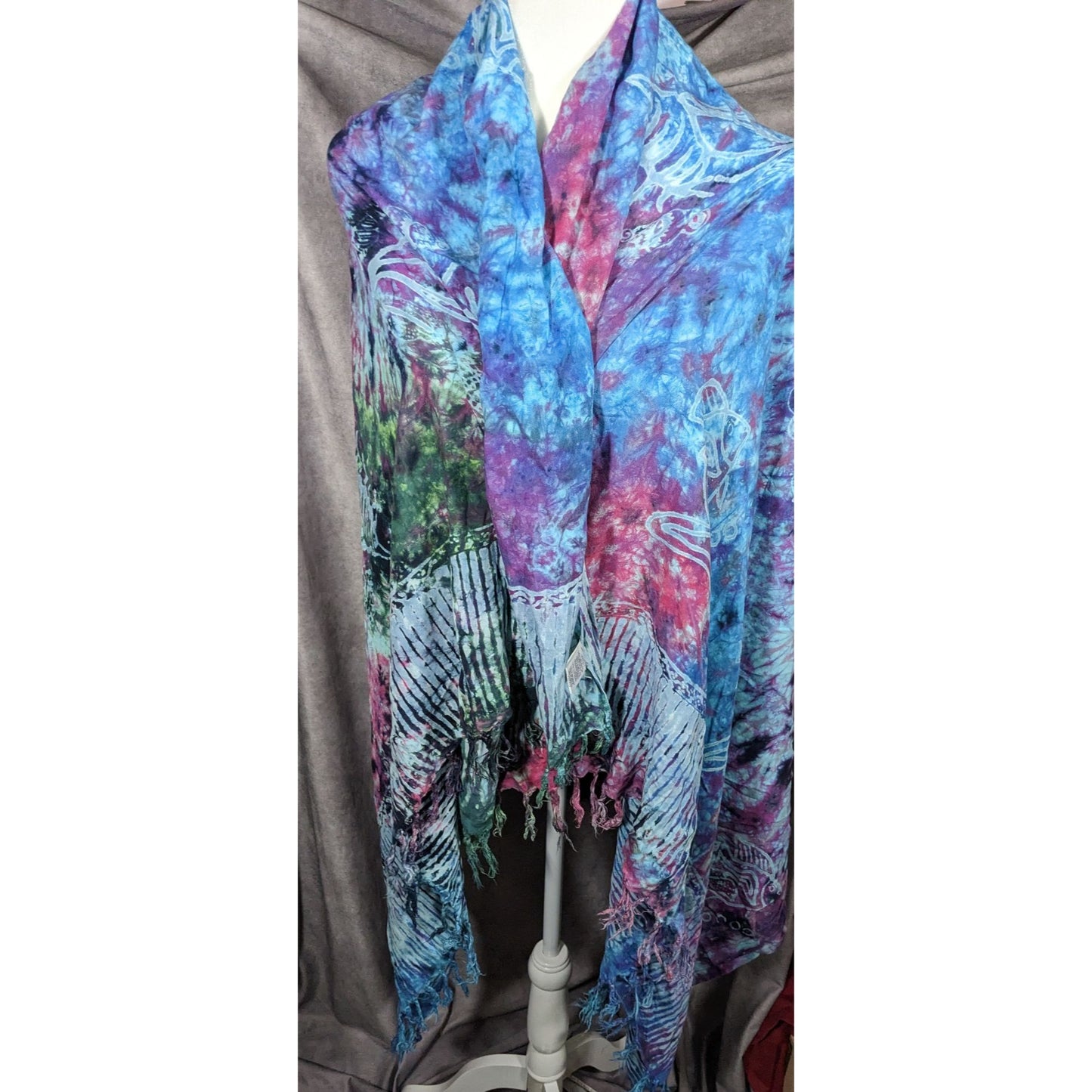 Rama Imports Blue Rainbow Fish Tie Dye Multipurpose Scarf/Shawl/Sarong