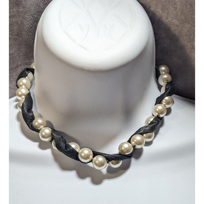 Ribbon & Faux Pearl Torsade Necklace