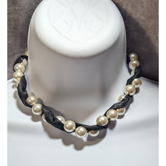 Ribbon & Faux Pearl Torsade Necklace