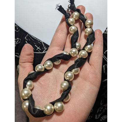 Ribbon & Faux Pearl Torsade Necklace
