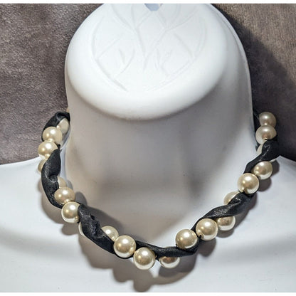Ribbon & Faux Pearl Torsade Necklace