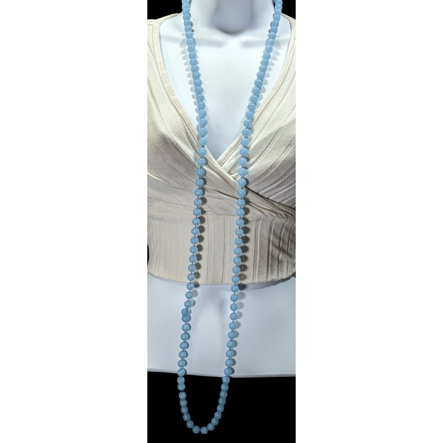 Casual Light Blue Extra Long Plastic Beaded Necklace
