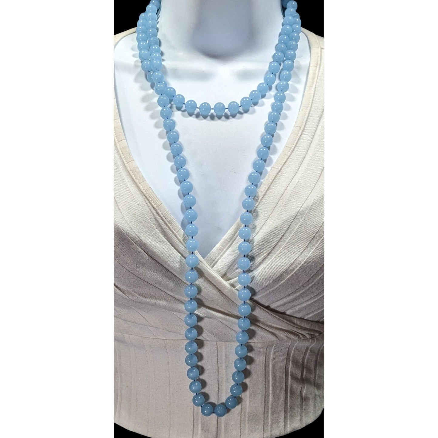 Casual Light Blue Extra Long Plastic Beaded Necklace