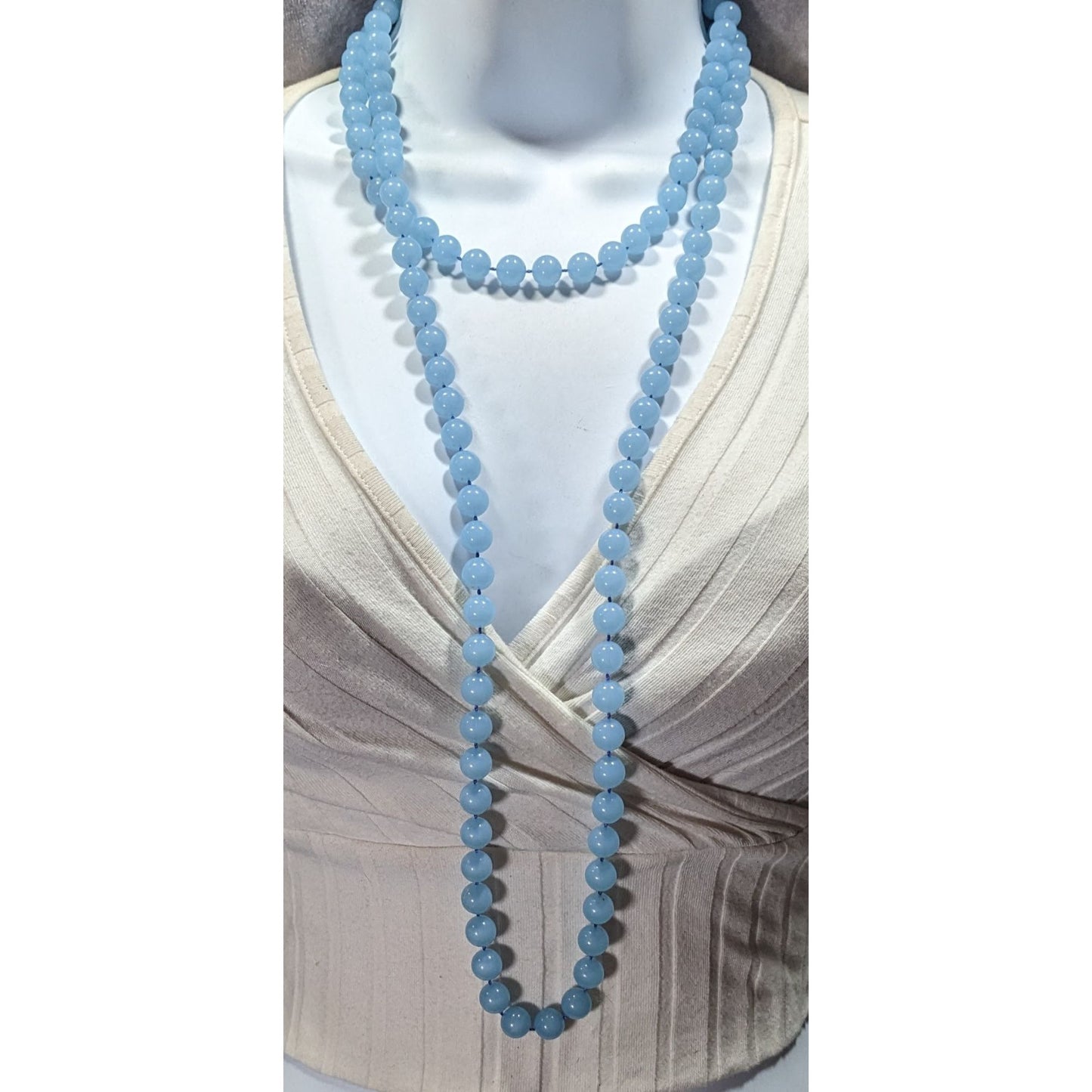 Casual Light Blue Extra Long Plastic Beaded Necklace
