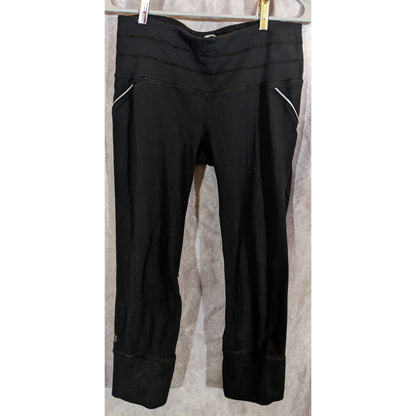 Athleta Black Crop Leggings W/ Mesh Calf & Reflective Details Size Small